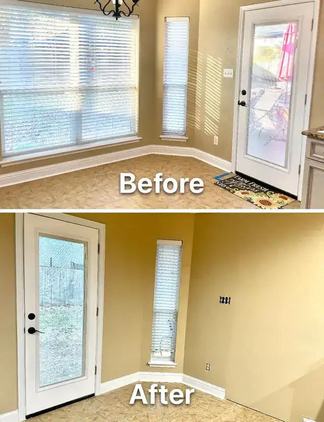 Breakfast nook: tile replaced with vinyl.